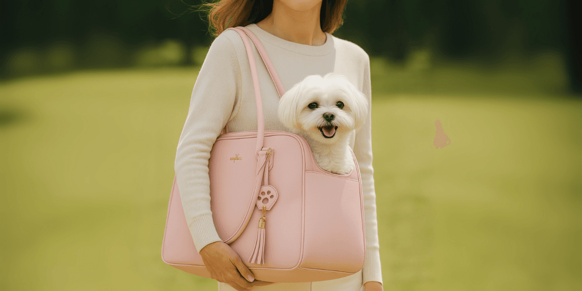 "Stylish pink dog carrier for travel, combining comfort, safety, and fashion for adventurous pet owners with YappyBoo."