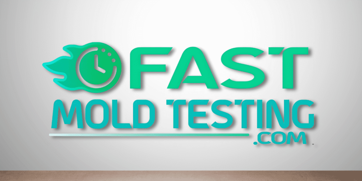 The image showcases the logo for Fast Mold Testing, specializing in fast and professional mold inspections and testing services in San Diego.